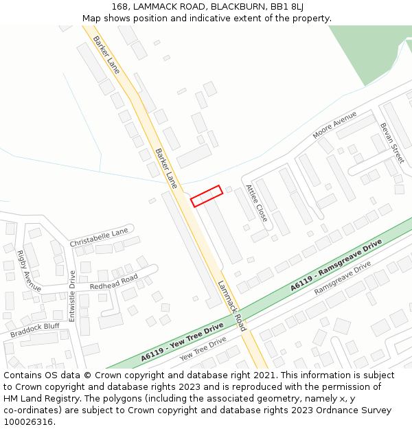 168, LAMMACK ROAD, BLACKBURN, BB1 8LJ: Location map and indicative extent of plot