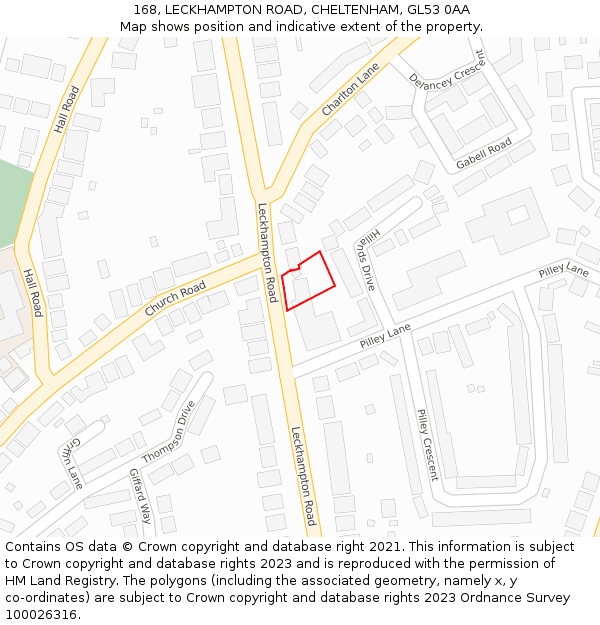 168, LECKHAMPTON ROAD, CHELTENHAM, GL53 0AA: Location map and indicative extent of plot