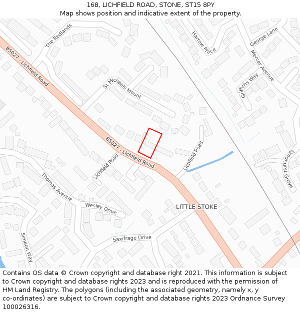 168, LICHFIELD ROAD, STONE, ST15 8PY: Location map and indicative extent of plot