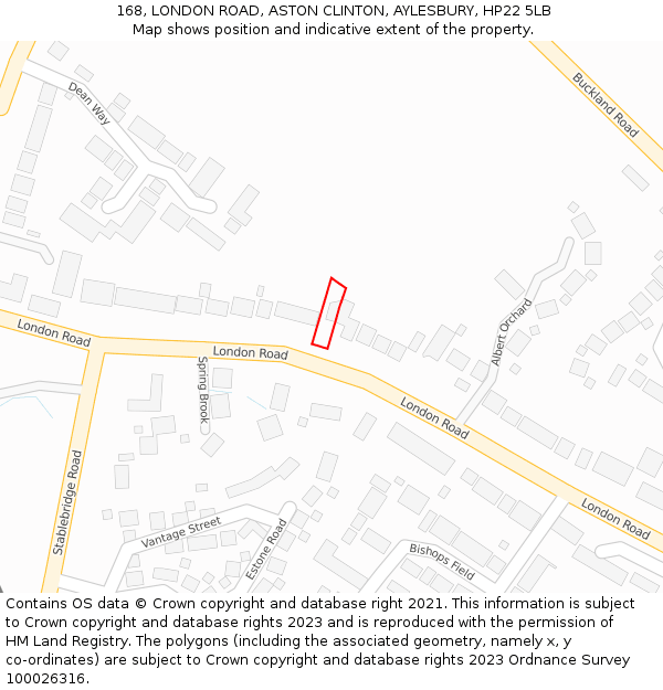 168, LONDON ROAD, ASTON CLINTON, AYLESBURY, HP22 5LB: Location map and indicative extent of plot