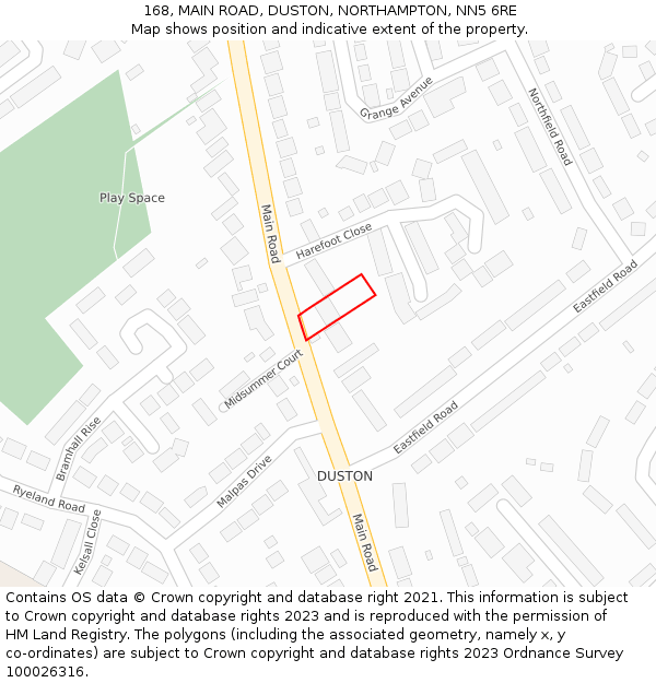 168, MAIN ROAD, DUSTON, NORTHAMPTON, NN5 6RE: Location map and indicative extent of plot