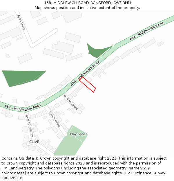 168, MIDDLEWICH ROAD, WINSFORD, CW7 3NN: Location map and indicative extent of plot