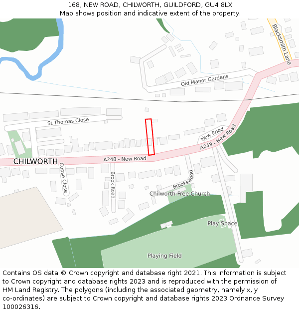 168, NEW ROAD, CHILWORTH, GUILDFORD, GU4 8LX: Location map and indicative extent of plot