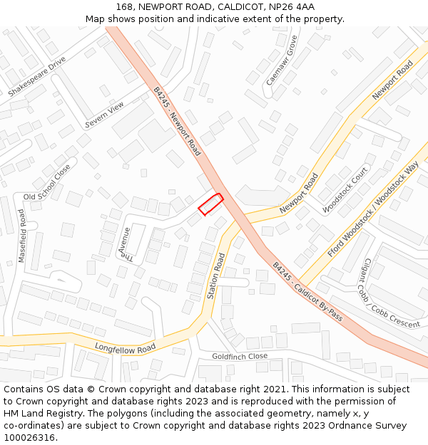 168, NEWPORT ROAD, CALDICOT, NP26 4AA: Location map and indicative extent of plot