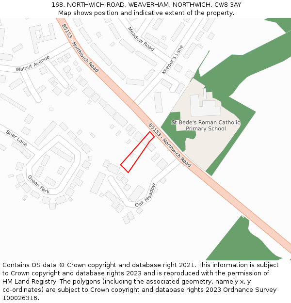 168, NORTHWICH ROAD, WEAVERHAM, NORTHWICH, CW8 3AY: Location map and indicative extent of plot