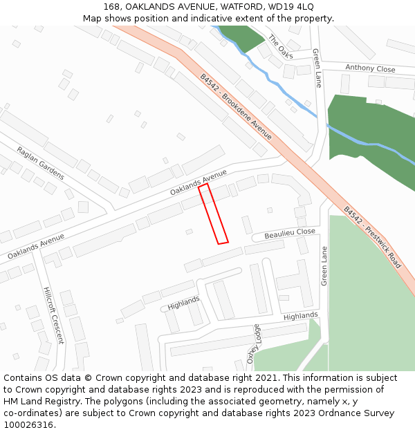 168, OAKLANDS AVENUE, WATFORD, WD19 4LQ: Location map and indicative extent of plot