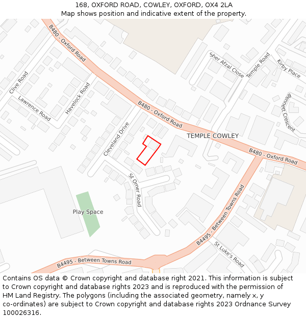 168, OXFORD ROAD, COWLEY, OXFORD, OX4 2LA: Location map and indicative extent of plot