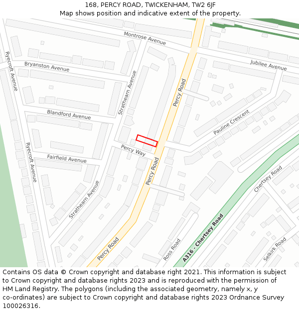 168, PERCY ROAD, TWICKENHAM, TW2 6JF: Location map and indicative extent of plot
