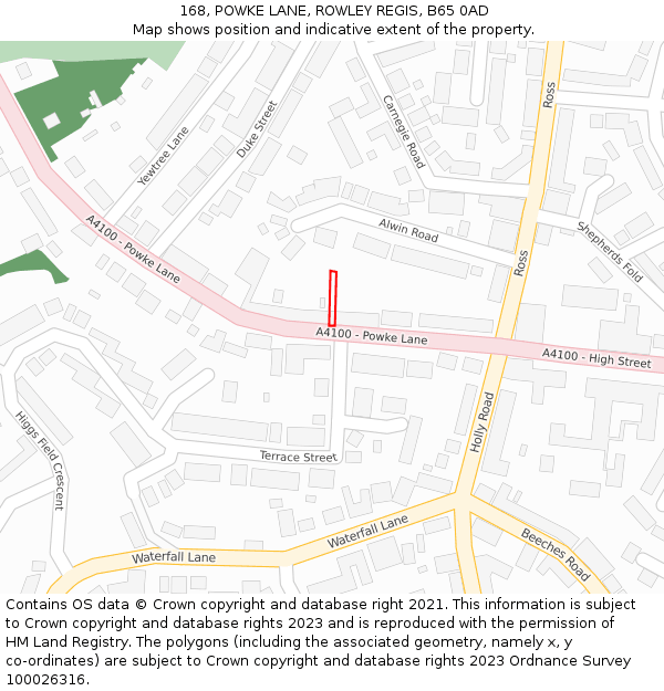 168, POWKE LANE, ROWLEY REGIS, B65 0AD: Location map and indicative extent of plot