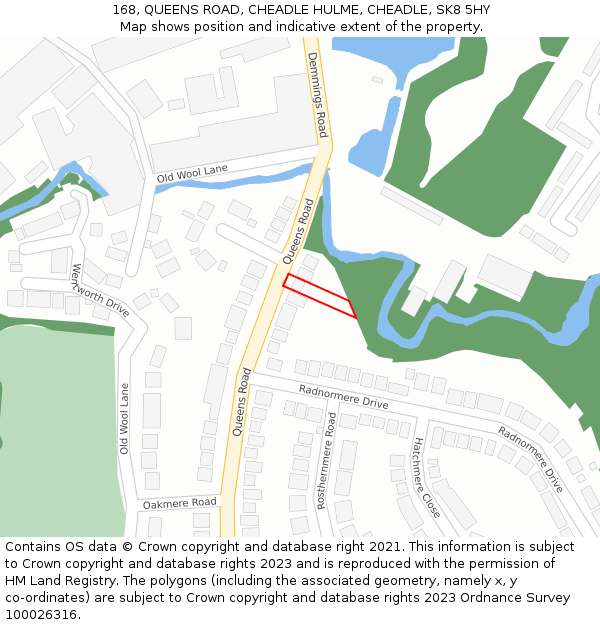 168, QUEENS ROAD, CHEADLE HULME, CHEADLE, SK8 5HY: Location map and indicative extent of plot