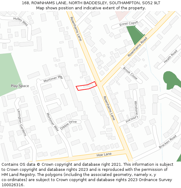168, ROWNHAMS LANE, NORTH BADDESLEY, SOUTHAMPTON, SO52 9LT: Location map and indicative extent of plot