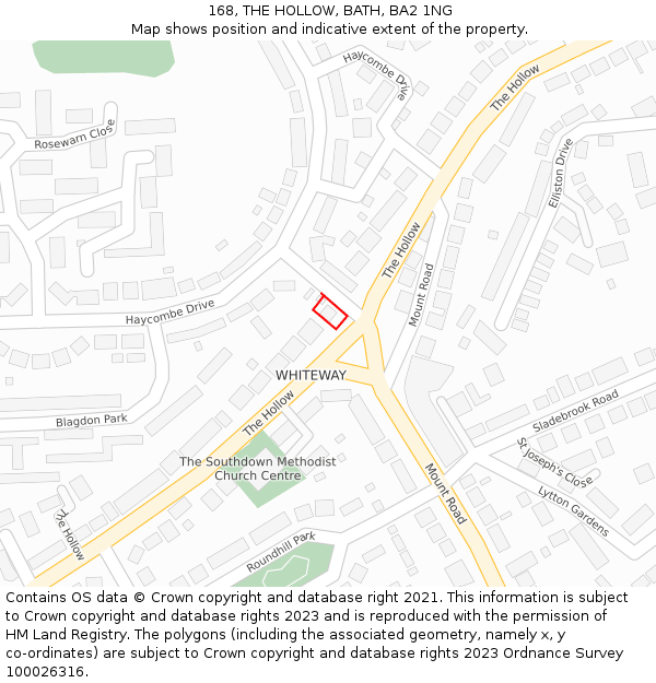 168, THE HOLLOW, BATH, BA2 1NG: Location map and indicative extent of plot