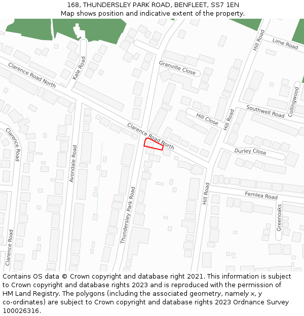 168, THUNDERSLEY PARK ROAD, BENFLEET, SS7 1EN: Location map and indicative extent of plot