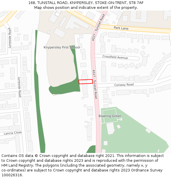 168, TUNSTALL ROAD, KNYPERSLEY, STOKE-ON-TRENT, ST8 7AF: Location map and indicative extent of plot