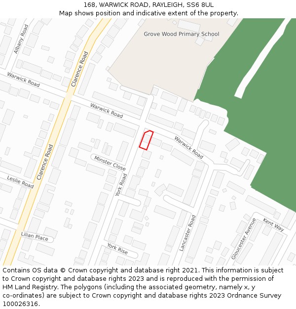 168, WARWICK ROAD, RAYLEIGH, SS6 8UL: Location map and indicative extent of plot