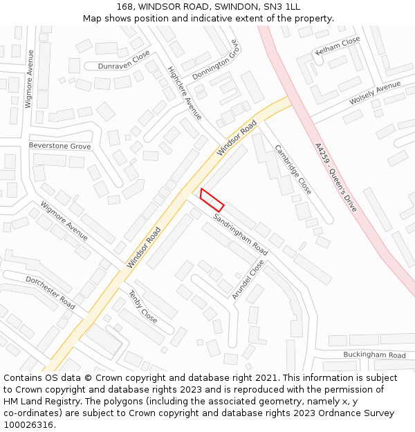 168, WINDSOR ROAD, SWINDON, SN3 1LL: Location map and indicative extent of plot