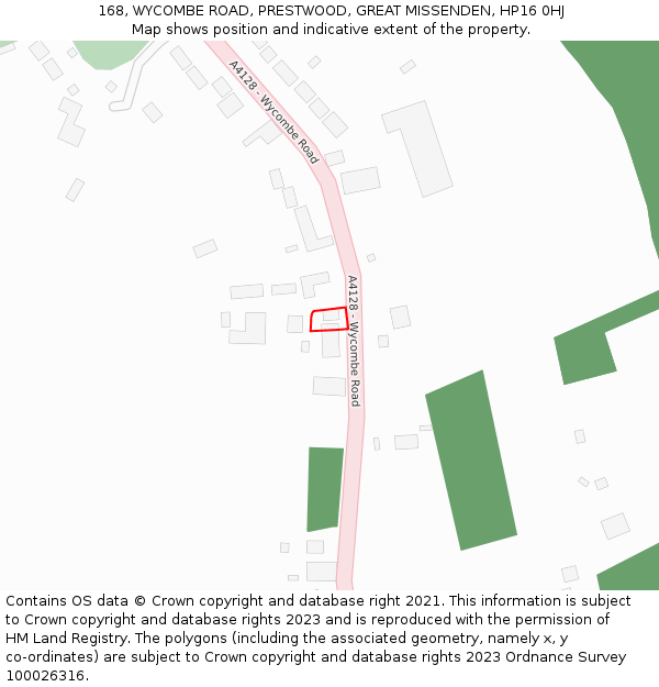 168, WYCOMBE ROAD, PRESTWOOD, GREAT MISSENDEN, HP16 0HJ: Location map and indicative extent of plot