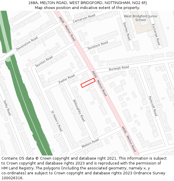 168A, MELTON ROAD, WEST BRIDGFORD, NOTTINGHAM, NG2 6FJ: Location map and indicative extent of plot