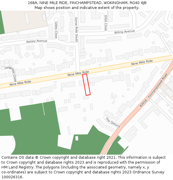 168A, NINE MILE RIDE, FINCHAMPSTEAD, WOKINGHAM, RG40 4JB: Location map and indicative extent of plot