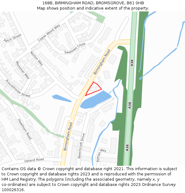 168B, BIRMINGHAM ROAD, BROMSGROVE, B61 0HB: Location map and indicative extent of plot