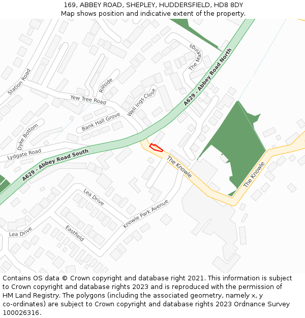 169, ABBEY ROAD, SHEPLEY, HUDDERSFIELD, HD8 8DY: Location map and indicative extent of plot