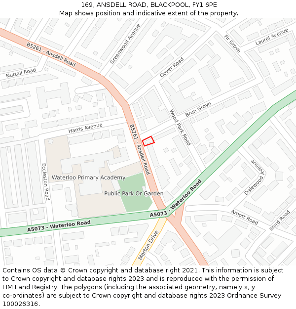 169, ANSDELL ROAD, BLACKPOOL, FY1 6PE: Location map and indicative extent of plot