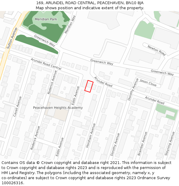 169, ARUNDEL ROAD CENTRAL, PEACEHAVEN, BN10 8JA: Location map and indicative extent of plot