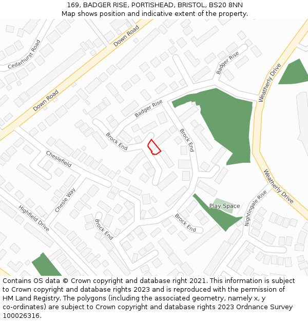 169, BADGER RISE, PORTISHEAD, BRISTOL, BS20 8NN: Location map and indicative extent of plot