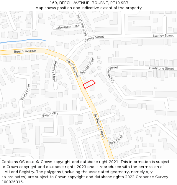 169, BEECH AVENUE, BOURNE, PE10 9RB: Location map and indicative extent of plot