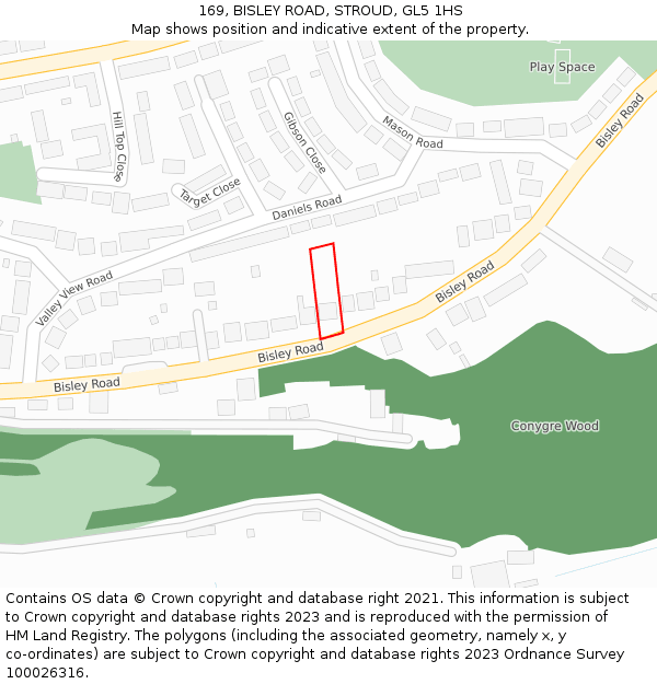 169, BISLEY ROAD, STROUD, GL5 1HS: Location map and indicative extent of plot