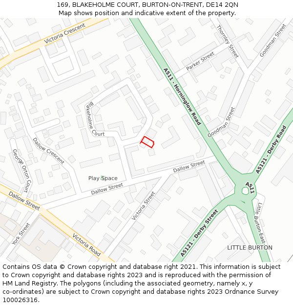 169, BLAKEHOLME COURT, BURTON-ON-TRENT, DE14 2QN: Location map and indicative extent of plot