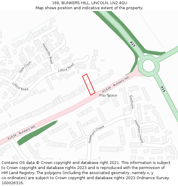 169, BUNKERS HILL, LINCOLN, LN2 4QU: Location map and indicative extent of plot