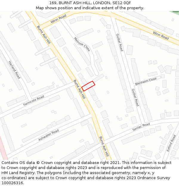 169, BURNT ASH HILL, LONDON, SE12 0QF: Location map and indicative extent of plot