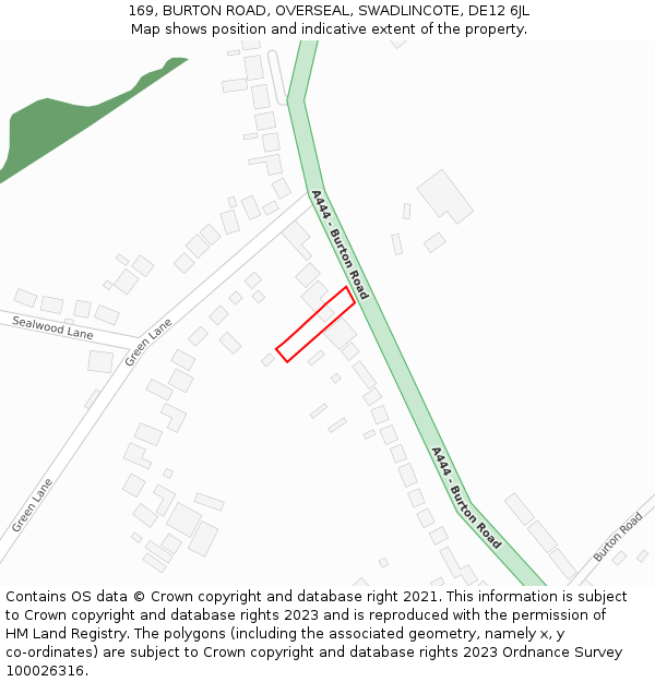 169, BURTON ROAD, OVERSEAL, SWADLINCOTE, DE12 6JL: Location map and indicative extent of plot