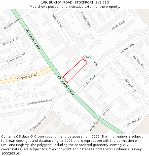 169, BUXTON ROAD, STOCKPORT, SK2 6EQ: Location map and indicative extent of plot