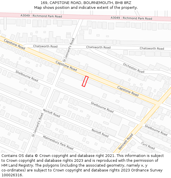 169, CAPSTONE ROAD, BOURNEMOUTH, BH8 8RZ: Location map and indicative extent of plot