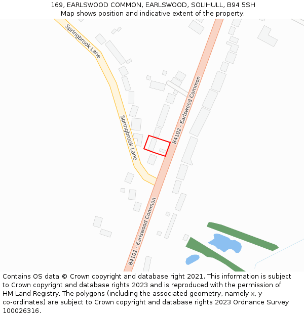 169, EARLSWOOD COMMON, EARLSWOOD, SOLIHULL, B94 5SH: Location map and indicative extent of plot