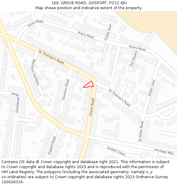 169, GROVE ROAD, GOSPORT, PO12 4JN: Location map and indicative extent of plot