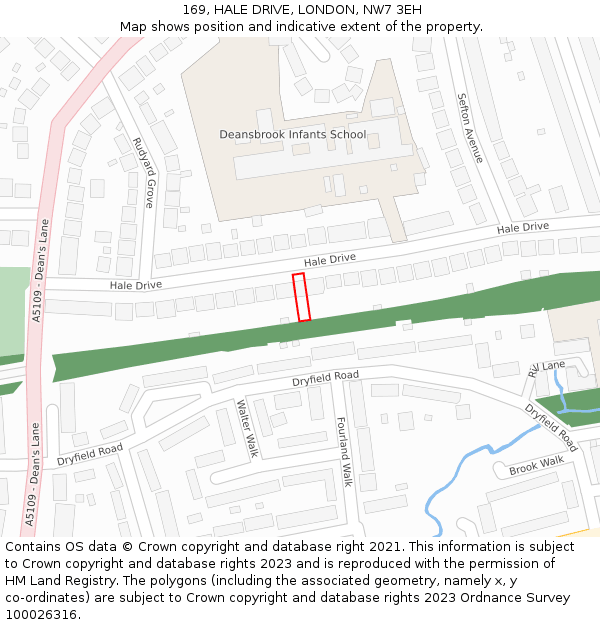 169, HALE DRIVE, LONDON, NW7 3EH: Location map and indicative extent of plot