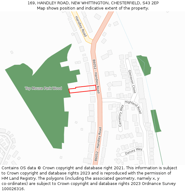 169, HANDLEY ROAD, NEW WHITTINGTON, CHESTERFIELD, S43 2EP: Location map and indicative extent of plot