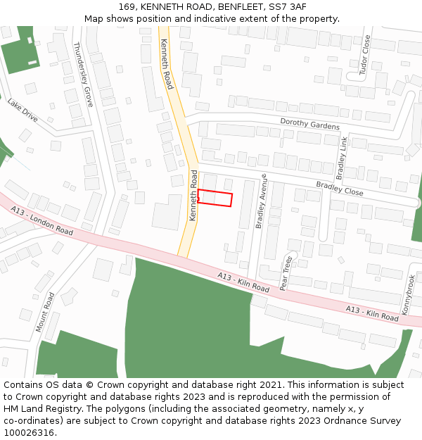 169, KENNETH ROAD, BENFLEET, SS7 3AF: Location map and indicative extent of plot