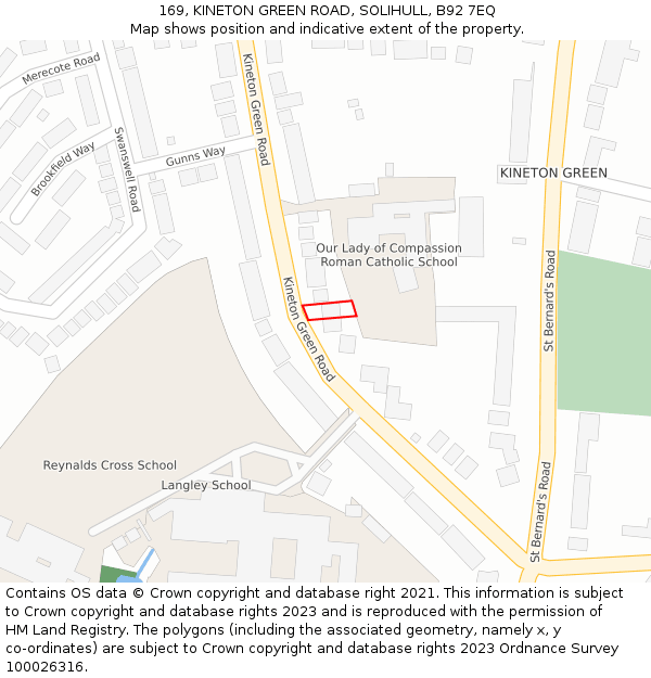 169, KINETON GREEN ROAD, SOLIHULL, B92 7EQ: Location map and indicative extent of plot