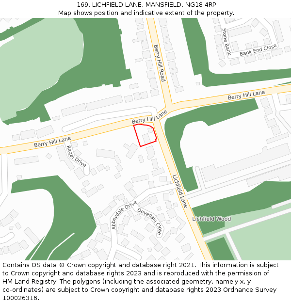 169, LICHFIELD LANE, MANSFIELD, NG18 4RP: Location map and indicative extent of plot