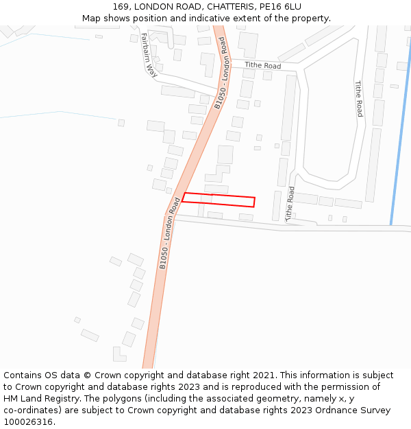 169, LONDON ROAD, CHATTERIS, PE16 6LU: Location map and indicative extent of plot