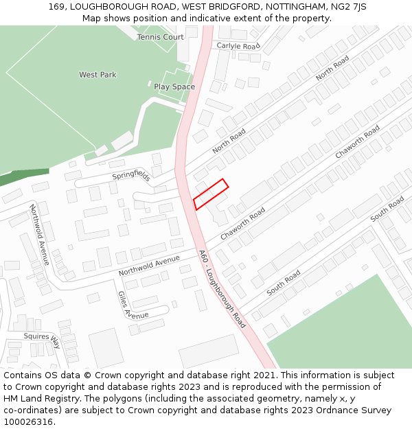 169, LOUGHBOROUGH ROAD, WEST BRIDGFORD, NOTTINGHAM, NG2 7JS: Location map and indicative extent of plot