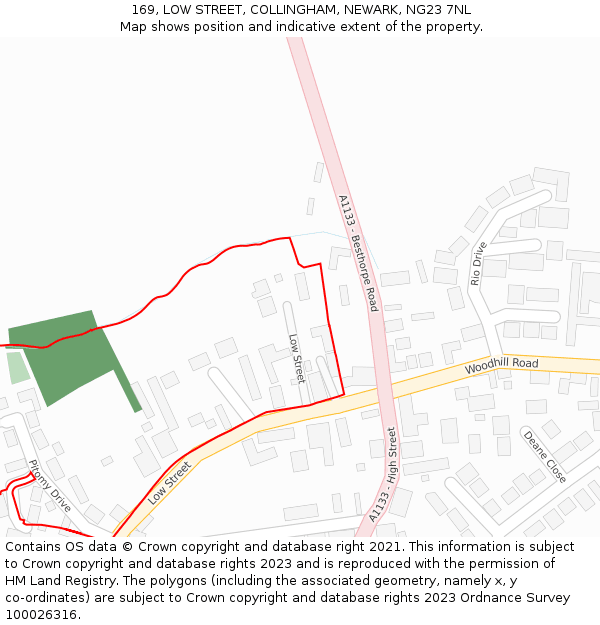 169, LOW STREET, COLLINGHAM, NEWARK, NG23 7NL: Location map and indicative extent of plot