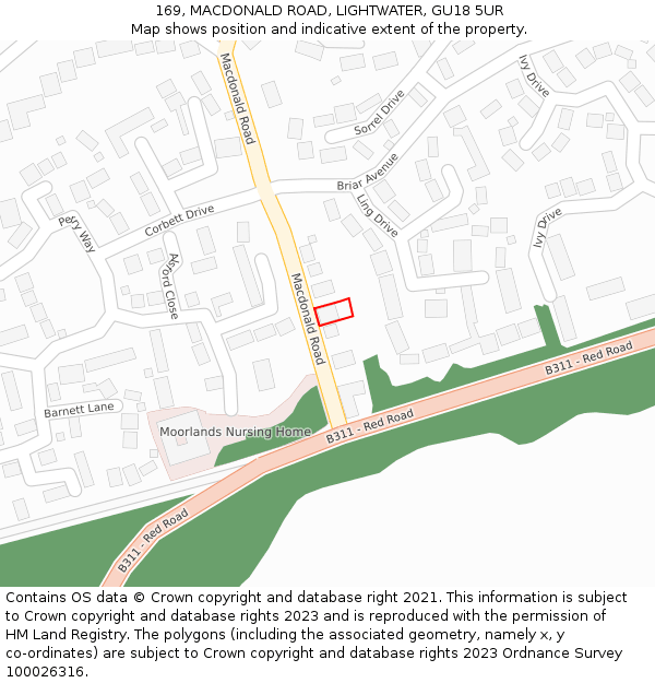 169, MACDONALD ROAD, LIGHTWATER, GU18 5UR: Location map and indicative extent of plot