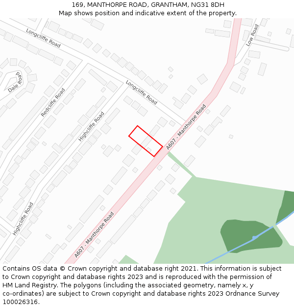 169, MANTHORPE ROAD, GRANTHAM, NG31 8DH: Location map and indicative extent of plot