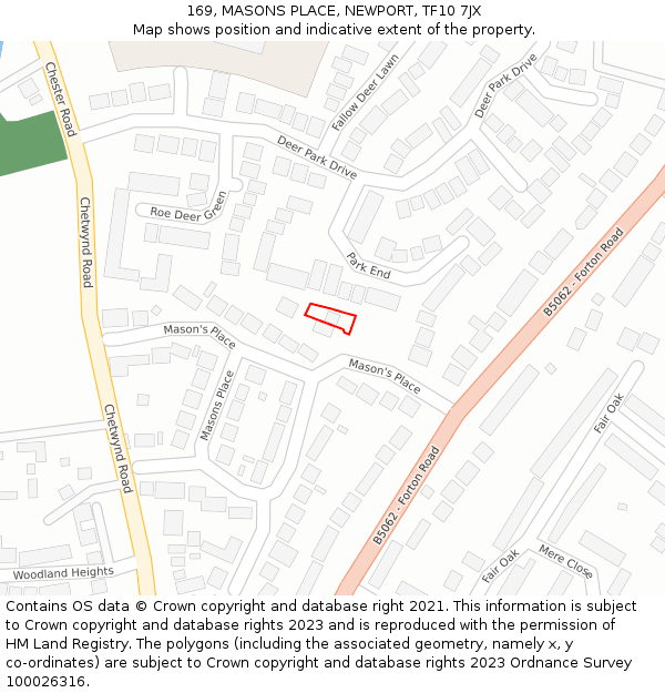 169, MASONS PLACE, NEWPORT, TF10 7JX: Location map and indicative extent of plot