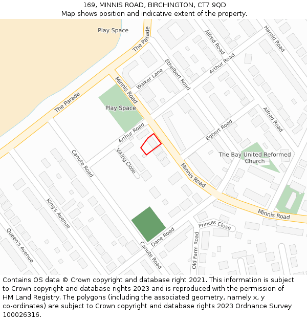 169, MINNIS ROAD, BIRCHINGTON, CT7 9QD: Location map and indicative extent of plot